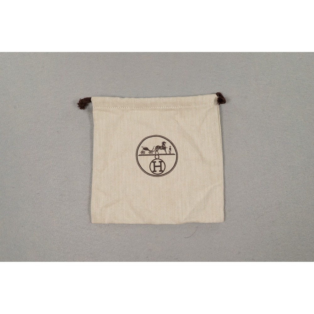 Hermes Herringbone Canvas Drawstring Dust Bag Logo Pouch Beige Brown Small